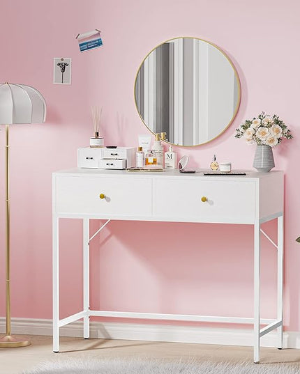 SUPERJARE 35.4" White Desk with 2 Drawers, Modern Makeup Vanity Desk, Small Computer Desk Home Office Desk for Writing Study Bedroom - LeafyLoom