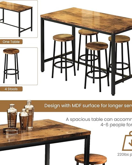 DKLGG Dinner Table Set for 4, Modern Kitchen Table and Chairs for 4 Wooden Top and Adjustable Metal Legs, Small Dining Room Table Set 5 Pieces Compact Design for Small Space - LeafyLoom