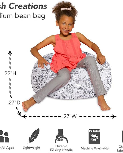 Posh Creations Bean Bag Chair for Kids, Teens, and Adults Includes Removable and Machine Washable Cover, Canvas Coloring Fabric - Fun Creatures, 27in - Medium - LeafyLoom