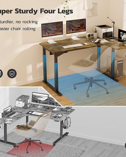 Dripex L Shaped Standing Desk, 63" x 43" Electric Standing Desk Height Adjustable, Sit Stand Home Office Corner Desk, Dual Motor Corner Standing Desk with 4 Legs - LeafyLoom