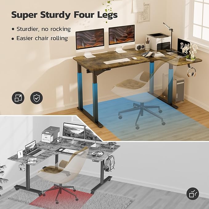 Dripex L Shaped Standing Desk, 63" x 43" Electric Standing Desk Height Adjustable, Sit Stand Home Office Corner Desk, Dual Motor Corner Standing Desk with 4 Legs - LeafyLoom