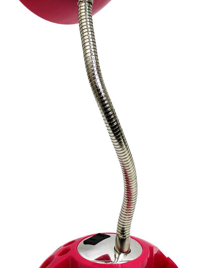 Simple Designs LD1015-PNK Flossy Organizer Desk Lamp with Charging Outlet and Lazy Susan Base, Pink - LeafyLoom