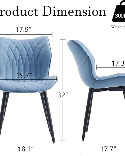 YOUNIKE Dining Chairs Set of 2 Upholstered Faux Leather Dining Room Chairs, Modern Kitchen Chairs Living Room Bedroom Side Chairs with Wide Curved Back and Adjustable Metal Legs, Blue - LeafyLoom