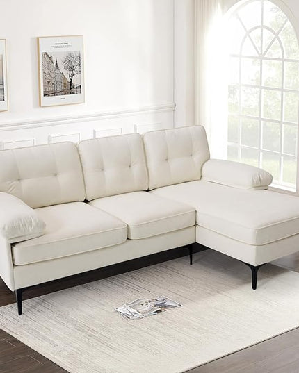 COHOME L-Shaped Couch for Living Room, Chenille Upholstered Couch with Reversible Chaise, Apartment Couch with Deep Seat,Washable Cover,Beige White - LeafyLoom