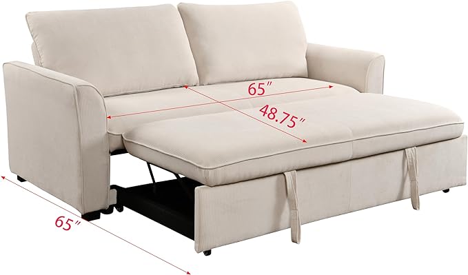 3 in 1 Oversized Convertible Loveseat Sleeper Sofa Bed,Soft Corduroy Upholstered Queen Love Seats Sofabed W/Pull Out Sleep Couch,Comfortable Cushions and Padded Armrests for Living Room - LeafyLoom