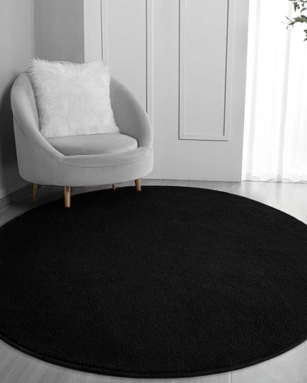 Round Area Rugs for Bedroom Living Room, 4x4 Black Super Soft Comfy Thickened Memory-Foam Indoor Circle Carpet, Modern Aesthetic Minimalist Carpet for Boys Girls Adults Nursery Home Décor - LeafyLoom