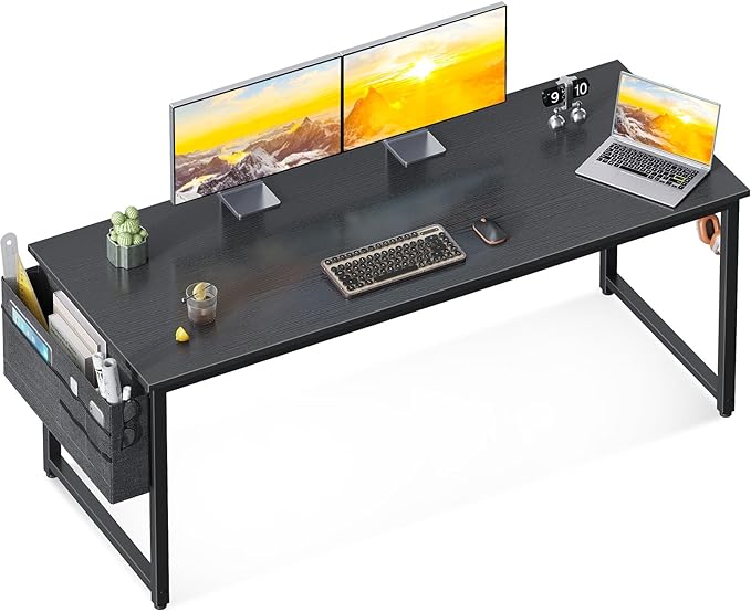 ODK Computer Desk Large Office Desk, 63 Inch Gaming Desk with Storage, Modern PC Desk Work Table with Headphone Hook for Home Office, Black - LeafyLoom
