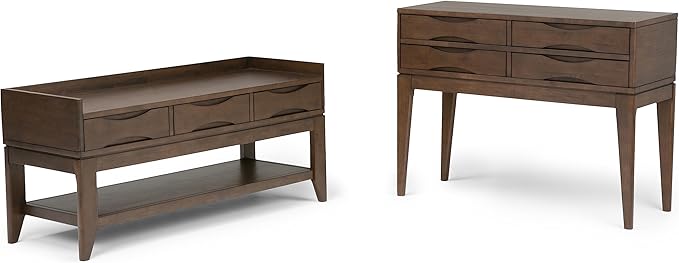 SIMPLIHOME Harper SOLID WOOD 40 inch Wide Mid Century Modern Hallway Console Sofa Entryway Table in Walnut Brown with Storage, 4 Drawers , for the Living Room, Entryway and Bedroom - LeafyLoom