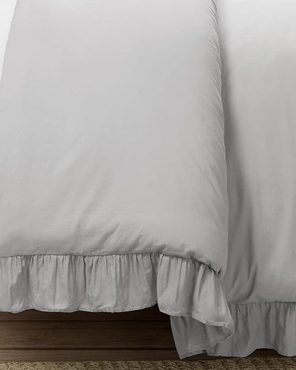 Lush Decor Reyna Ruffle 100% Cotton Duvet Cover Set - 3 Piece Cozy Ruffled Bedding Set - Timeless Elegance and Comfort - King, Light Gray - LeafyLoom