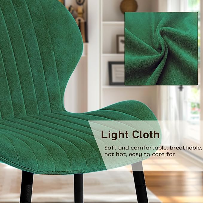 CangLong Dining Chairs Mid Century Modern Leisure Upholstered Metal Legs for Kitchen Living Room, Set of 2, Green - LeafyLoom