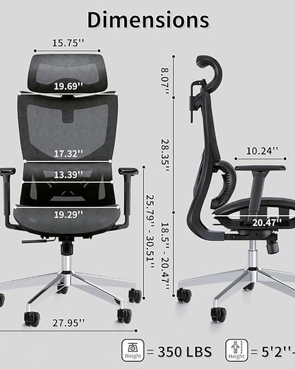 Ergonomic Office Chair with 3D Armrest, Big and Tall Computer Desk Chair with Adjustable Headrest, Seat Depth, Lumbar Support, Home Office Gaming Chair - LeafyLoom
