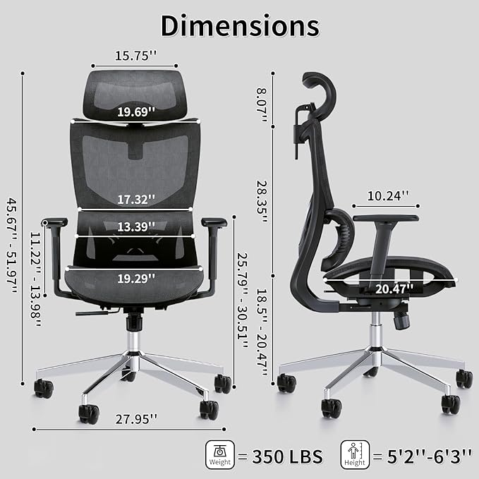 Ergonomic Office Chair with 3D Armrest, Big and Tall Computer Desk Chair with Adjustable Headrest, Seat Depth, Lumbar Support, Home Office Gaming Chair - LeafyLoom
