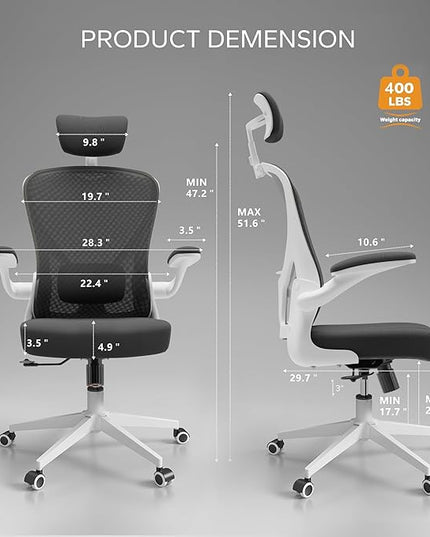 Home Desk Chair Ergonomic Chair with Headrest Study Chair Computer Chair Desk Chair Adjustable Headrest Lumbar Support Office Chair Heavy Duty Office Chair (B+W office chair) - LeafyLoom