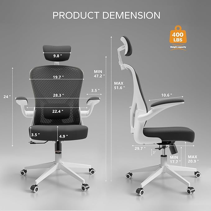 Home Desk Chair Ergonomic Chair with Headrest Study Chair Computer Chair Desk Chair Adjustable Headrest Lumbar Support Office Chair Heavy Duty Office Chair (B+W office chair) - LeafyLoom