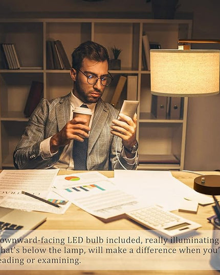Table Lamps Set of 2, Fully Dimmable Bedside Lamp with Dual USB Charging Ports, Modern Nightstand Lamps with Linen Fabric Shades, Tall Desk Lamp for Bedroom, Living Room, Office, LED Bulb Included - LeafyLoom