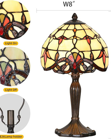 Tiffany Lamp Baroque Design Stained Glass Table Lamp for Living Room Bedroom Bedside Nightstand Home Office (Beige Baroque) - LeafyLoom