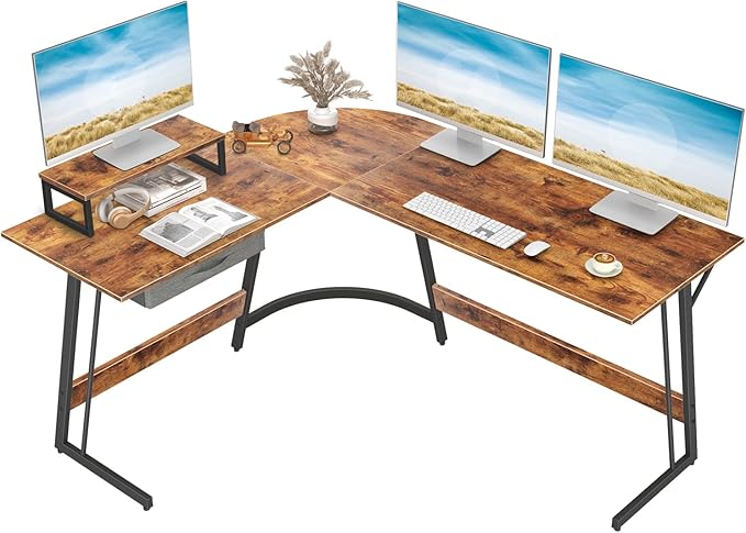 BANTI 59 x 47 inch L-Shaped Desk Computer Corner Desk, Home Office Writing Study Workstation with Small Table, Space Saving, Easy to Assemble, Brown - LeafyLoom