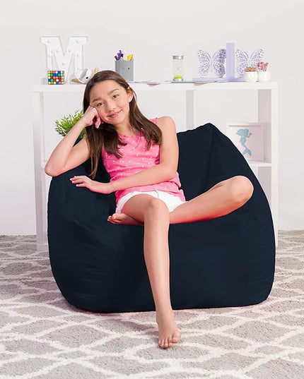 Posh Creations Structured Comfy Bean Bag Chair for Gaming, Reading, & Watching TV, Coronado Chair, Microsuede - Navy, Microsuede - Navy Blue - LeafyLoom