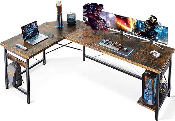 Coleshome 66" L Shaped Larger Gaming Desk, Corner Computer Desk, Sturdy Home Office Computer Table, Writing Workstation, Vintage - LeafyLoom