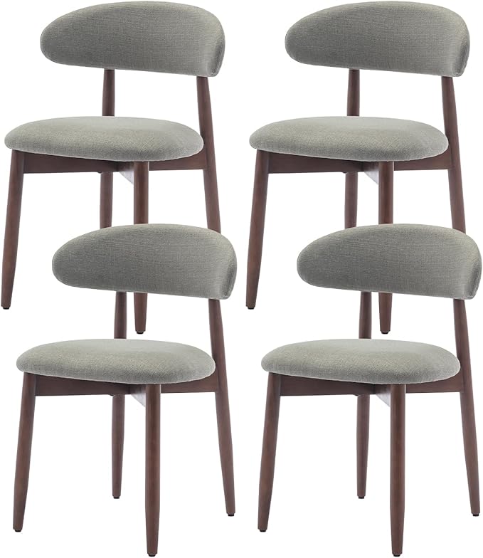 COLAMY Wooden Dining Chairs Set of 4, Modern Fabric Upholstered Kitchen Side Chairs, Farmhouse Dining Room Chair with Foot Pegs, Green - LeafyLoom