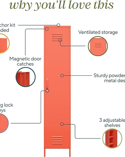 Novogratz Cache Single Metal Locker Storage, Orange Cabinet - LeafyLoom