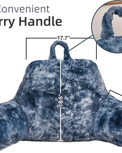 A Nice Night Faux Fur Soft Reading Pillow Bed Wedge Adult Backrest with Arms Back Support for Sitting Up in Bed/Couch for Bedrest,Tie Dyed Navy,Large - LeafyLoom