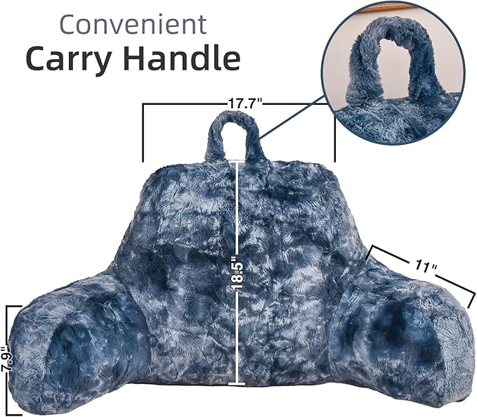 A Nice Night Faux Fur Soft Reading Pillow Bed Wedge Adult Backrest with Arms Back Support for Sitting Up in Bed/Couch for Bedrest,Tie Dyed Navy,Large - LeafyLoom