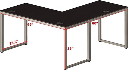 SHW Home Office 55"x60" Large L Shaped Corner Desk, 24" Deep, Espresso - LeafyLoom