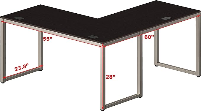 SHW Home Office 55"x60" Large L Shaped Corner Desk, 24" Deep, Espresso - LeafyLoom
