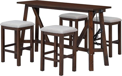 NicBex Dining Table Set for 4 Table and Chairs Modern 5-Piece Dining Table Set Bar Kitchen Table Set with Upholstered Stools for Small Space, Breakfast Nook, Easy Assemble, Walnut - LeafyLoom