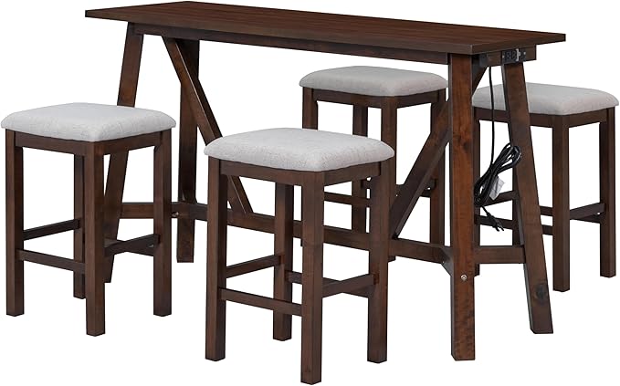 NicBex Dining Table Set for 4 Table and Chairs Modern 5-Piece Dining Table Set Bar Kitchen Table Set with Upholstered Stools for Small Space, Breakfast Nook, Easy Assemble, Walnut - LeafyLoom