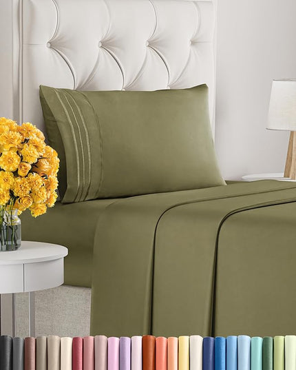 Twin XL Size 3 Piece Sheet Set - Comfy Breathable & Cooling Sheets - Hotel Luxury Bed Sheets for Women & Men - Deep Pockets, Easy-Fit, Soft & Wrinkle Free Sheets - Sage Green Oeko-Tex Bed Sheet Set - LeafyLoom