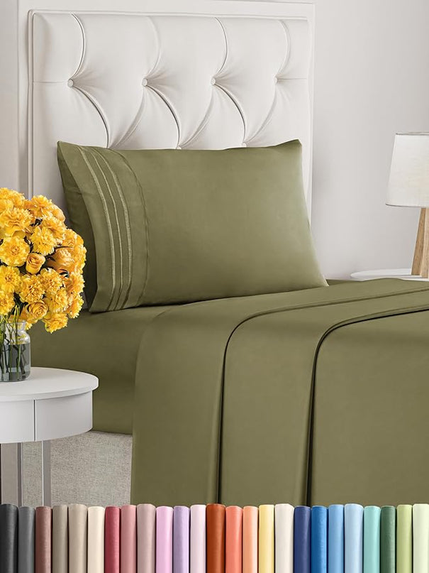 Twin XL Size 3 Piece Sheet Set - Comfy Breathable & Cooling Sheets - Hotel Luxury Bed Sheets for Women & Men - Deep Pockets, Easy-Fit, Soft & Wrinkle Free Sheets - Sage Green Oeko-Tex Bed Sheet Set - LeafyLoom