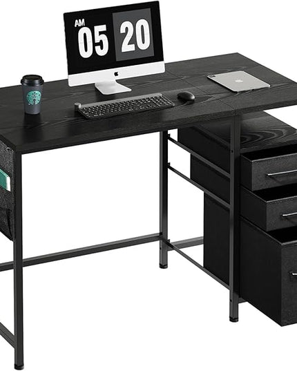 Ｍａｉｈａｉｌ Maihail Small Desk with Drawers, 40 inch Computer Desk with Shelves, Writing Desk with Storage, Small Office Desk with Metal Frame, Black - LeafyLoom