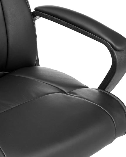 Amazon Basics Office Computer Task Desk Chair with Padded Armrests, Mid-Back, Adjustable, 360 Swivel, Rolling, 275 Pound Capacity, BIFMA Certified, 24.2"D x 24"W x 34.8"H, Black Faux Leather - LeafyLoom