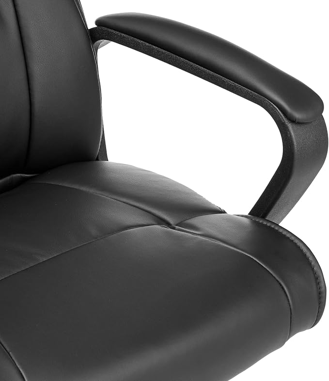 Amazon Basics Office Computer Task Desk Chair with Padded Armrests, Mid-Back, Adjustable, 360 Swivel, Rolling, 275 Pound Capacity, BIFMA Certified, 24.2"D x 24"W x 34.8"H, Black Faux Leather - LeafyLoom