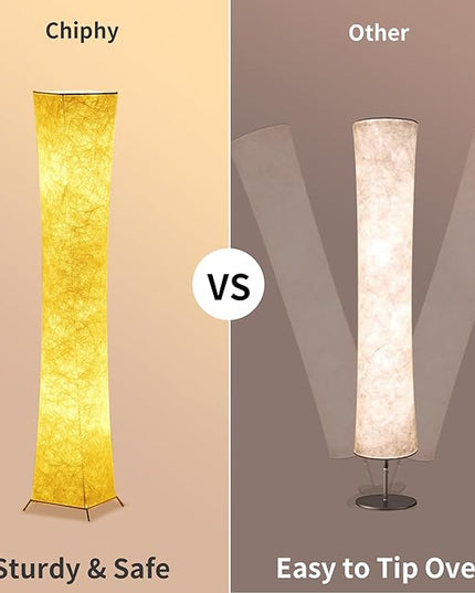 chiphy Floor Lamp, Dimmable 52" (S) Tall Standing Lamp, 3 Levels Adjustable Brightness 12Wx2 LED Bulbs, Column Floor Lamps, White Fabric Shade, Home Decor for Living Room, Bedroom, Kids Room - LeafyLoom
