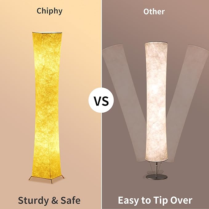 chiphy Floor Lamp, Dimmable 52" (S) Tall Standing Lamp, 3 Levels Adjustable Brightness 12Wx2 LED Bulbs, Column Floor Lamps, White Fabric Shade, Home Decor for Living Room, Bedroom, Kids Room - LeafyLoom