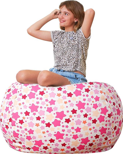 Aubliss Stuffed Animal Bean Bag Storage Chair (Pink Star, Large (38'')) - LeafyLoom