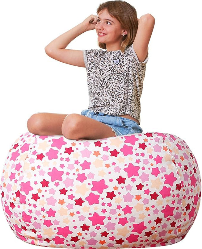 Aubliss Stuffed Animal Bean Bag Storage Chair (Pink Star, Large (38'')) - LeafyLoom