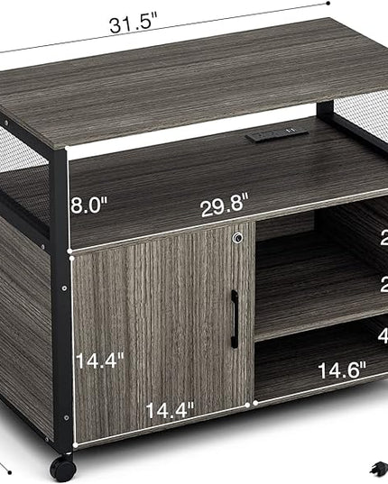 Lateral File Cabinets with Socket & USB Charging Station, Lockable Office File Cabinets Rolling Printer Stand with Open Storage Shelves for Home Office Organization & Storage - LeafyLoom