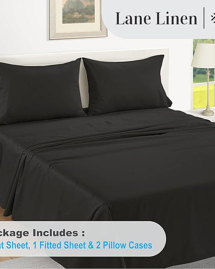 LANE LINEN 1000 Thread Count Striped Sheets Set - 100% Egyptian Cotton Bed Sheets, 4 Piece Cotton Sheets for King Size Bed, Hotel Bedding Sheets & Pillowcases, Fits Upto 17" Mattress - Black - LeafyLoom