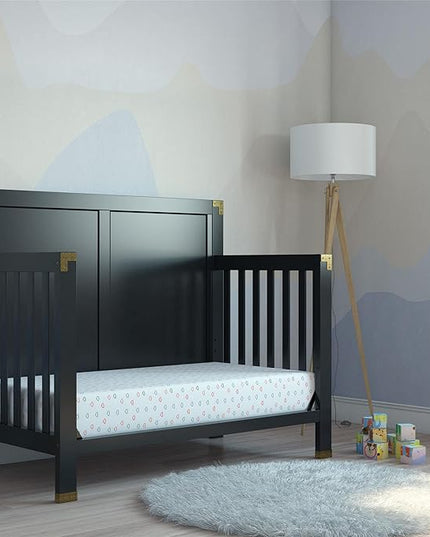 Baby Relax Miles 5-in-1 Convertible Crib, Solid Pine Wood, Black - LeafyLoom