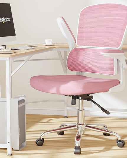Office Chair, Ergonomic Desk Chair - Thick Cushion Adjustable Height Computer Chair with Lumbar Support and Flip-up Armrests, Pink Home Office Desk Chairs, Swivel Executive Task Chair… - LeafyLoom