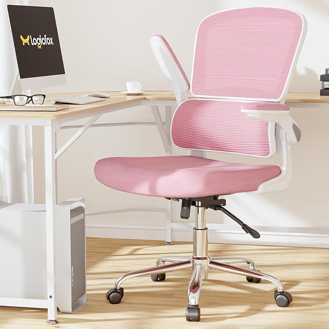 Office Chair, Ergonomic Desk Chair - Thick Cushion Adjustable Height Computer Chair with Lumbar Support and Flip-up Armrests, Pink Home Office Desk Chairs, Swivel Executive Task Chair… - LeafyLoom
