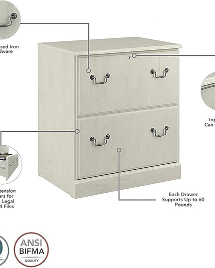 Bush Furniture Saratoga 2 Drawer Lateral File Cabinet in Harvest Cherry, Document Storage Chest for Home Office, Linen White Oak - LeafyLoom