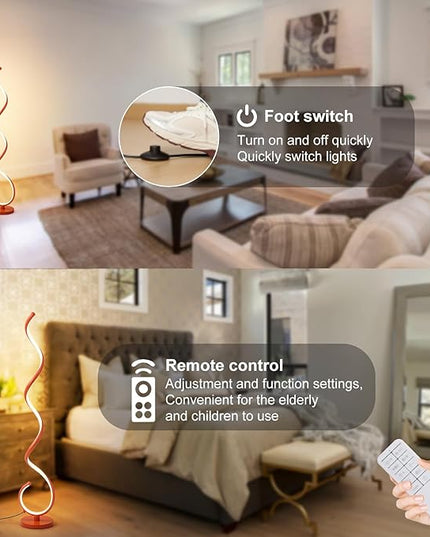 LED Floor Lamps for Living Room - Orange Spiral Modern Floor Lamp with Remote 3 Color Dimmable Standing Lamp Bright Tall Corner Lamp for Bedroom 53 in - LeafyLoom