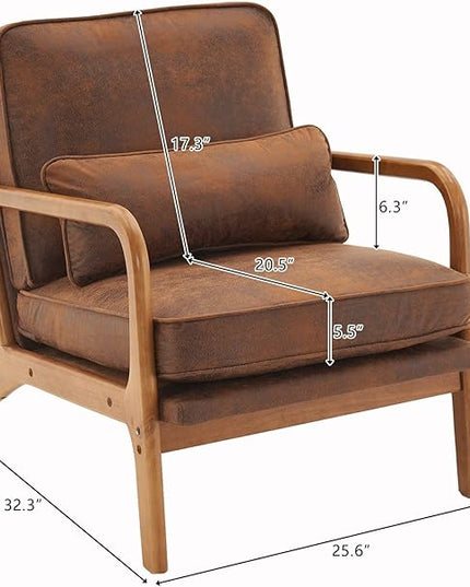 Bonnlo Microfiber Rustic Mid Century Modern Accent Chair, Soild Wood Padding Lounge Armchairs Side Sitting Chairs for Living Room, Bedroom, Guest Room - LeafyLoom