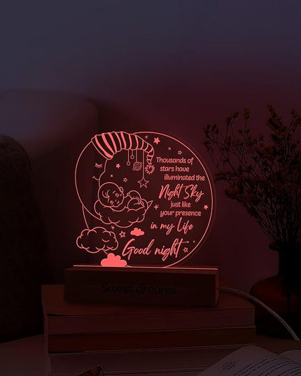 ARTSYWIX Gifts for Kids, Good Night 3D Illusion Lamp LED Wooden Base USB Powered Acrylic Night Light, Gifts for Baby Son Daughter from Parent, Gift for Birthday Holiday Thanksgiving Bedroom Décor - LeafyLoom