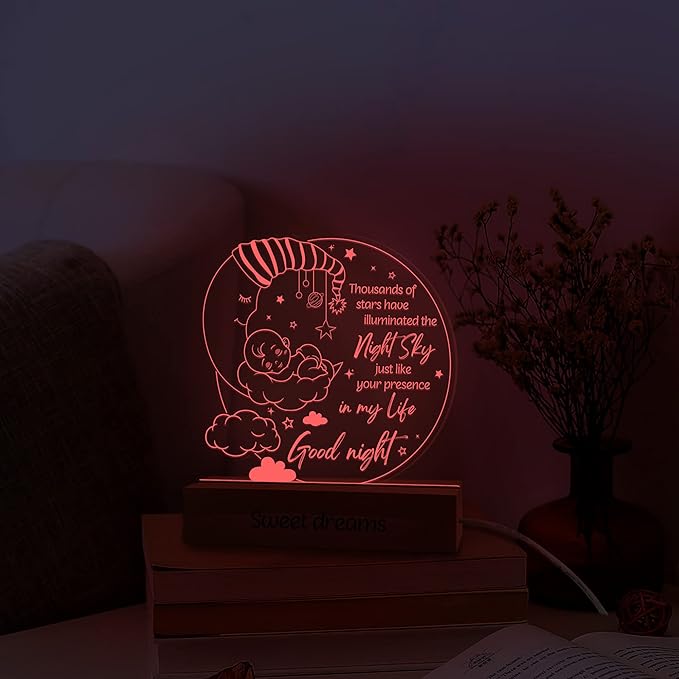 ARTSYWIX Gifts for Kids, Good Night 3D Illusion Lamp LED Wooden Base USB Powered Acrylic Night Light, Gifts for Baby Son Daughter from Parent, Gift for Birthday Holiday Thanksgiving Bedroom Décor - LeafyLoom